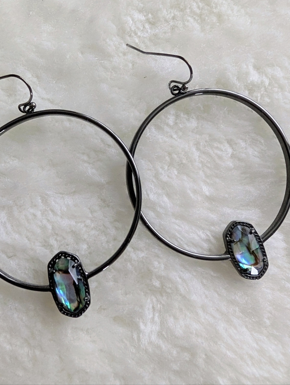 Kendra Scott Elora Abalone Rhodium Plated Hoop Earrings Silver Tone Statement